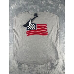 Aaeda Womens Grey American Flag Knit Sleeveless Top Sweater Vest Size M NWT
